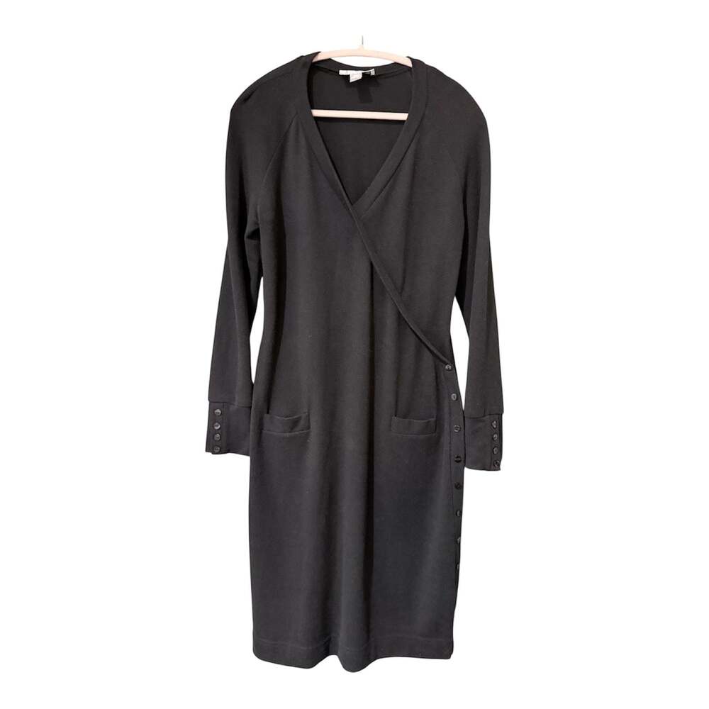 Joseph Ribkoff Black Robe Dress Soft Sweater Knit Button Accents